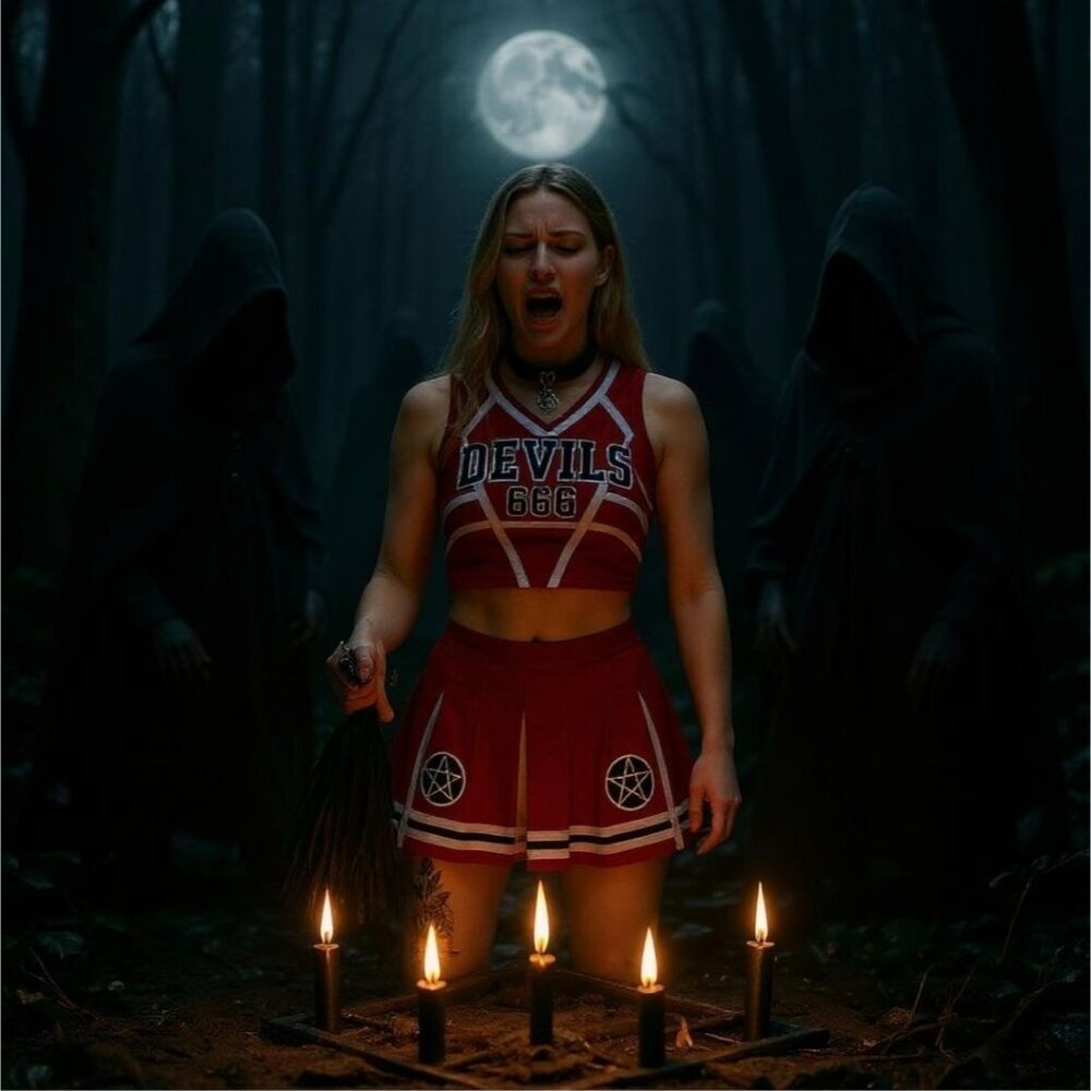 Trickz N Treatz ✦ Satans Cheerleader Set ✦ Devils 666 Crop Top Pleated Skirt M - Picture 8 of 9